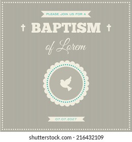 Baptism invitation. Frame with symbol of a dove on a gray background