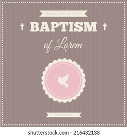 Baptism invitation. Frame with symbol of a dove on a brown background