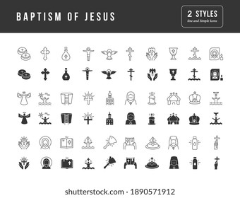 Baptism of Jesus. Collection of perfectly simple monochrome icons for web design, app, and the most modern projects. Universal pack of classical signs for category Holidays.