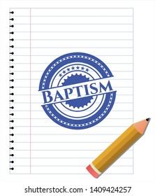 Baptism pen draw. Blue ink. Vector Illustration. Detailed.
