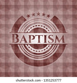 Baptism red seamless emblem with geometric background.