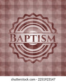 Baptism red seamless emblem with geometric background. 