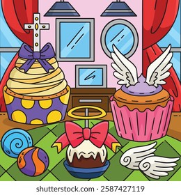 Baptism Treats Colored Cartoon Illustration