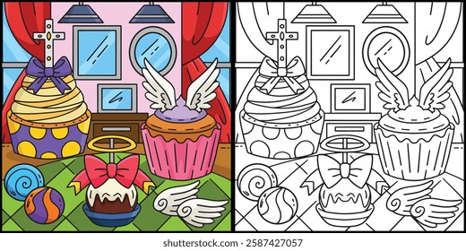 Baptism Treats Coloring Page Colored Illustration 