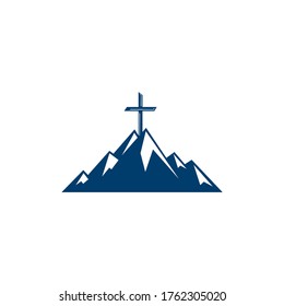 Baptist cross in mountain logo design. Cross on top of the mountain.