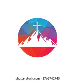 Baptist cross in mountain logo design. Cross on top of the mountain.