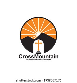 Baptist cross with mountain logo design template vector icon
