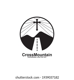 Baptist cross with mountain logo design template vector icon
