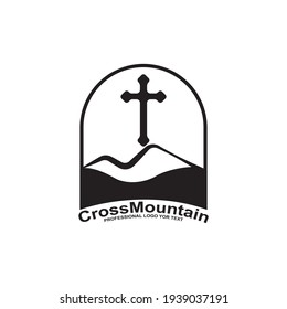 Cruz bautista con icono vectorial de la plantilla de diseño de logotipo de montaña
