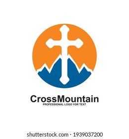 Baptist cross with mountain logo design template vector icon
