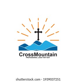 Baptist cross with mountain logo design template vector icon
