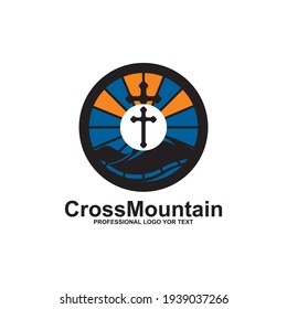 Baptist Cross Mountain Logo Design Template Stock Vector (Royalty Free ...