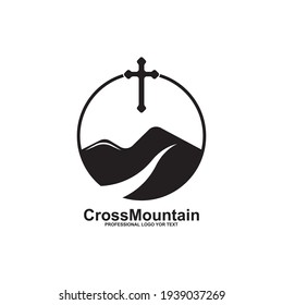 Baptist cross with mountain logo design template vector icon
