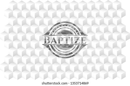 Baptize grey emblem. Vintage with geometric cube white background
