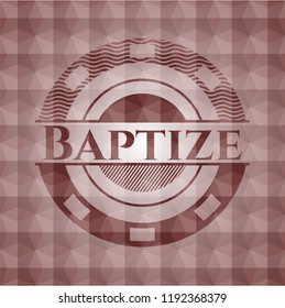 Baptize red seamless emblem or badge with abstract geometric polygonal pattern background.