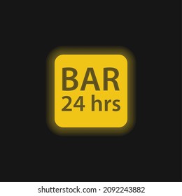 Bar 24 Hours Rounded Square Signal yellow glowing neon icon