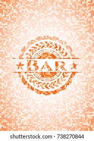 Bar abstract orange mosaic emblem with background