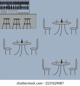 Bar with alcoholic drinks in a minimalist style.
