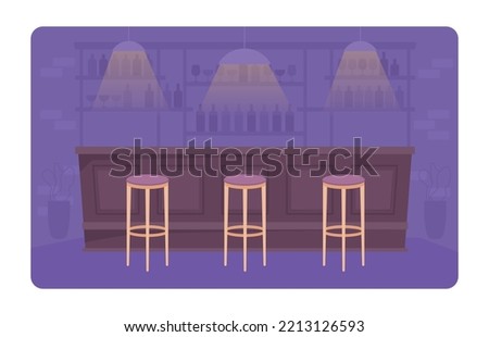 Bar arrangement 2D vector isolated illustration. Serving alcoholic beverages. Pub flat interior on cartoon background. Nightclub colourful editable scene for mobile, website, presentation