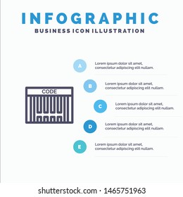 Bar, Barcode, Code, Shopping Blue Infographics Template 5 Steps. Vector Line Icon template. Vector Icon Template background