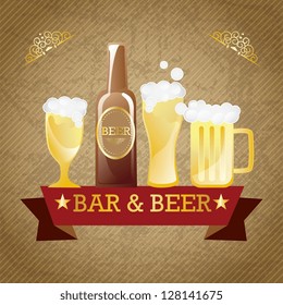 Bar & beer elements. On vintage background. Vector