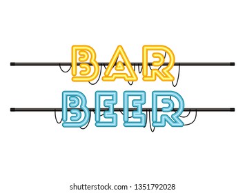 bar beer label in neon light isolated icon