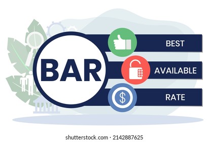 BAR - Best Available Rate, acronym business concept. Word lettering typography design illustration with line icons and ornaments.