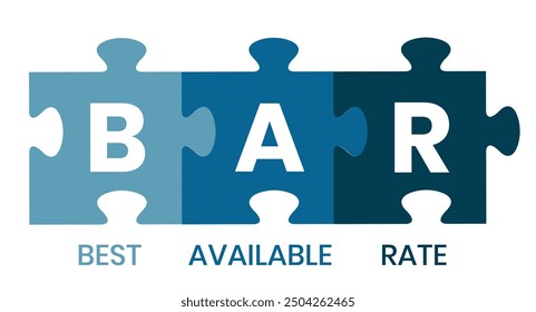 BAR - Best Available Rate, acronym business concept. Word lettering typography design illustration with line icons and ornaments.