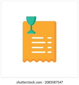 Icono plano de la lista de barras. Recibo de la tienda de papel. Tienda de bebidas alcohólicas. Pago. Restaurante, pub, bar bill. El concepto de cóctel y de establecimiento de bebidas. 3.ª ilustración vectorial