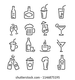 Bar Black Signs Thin Line Icon Set Can Be Used for Pub Design. Vector illustration of Icons Drink