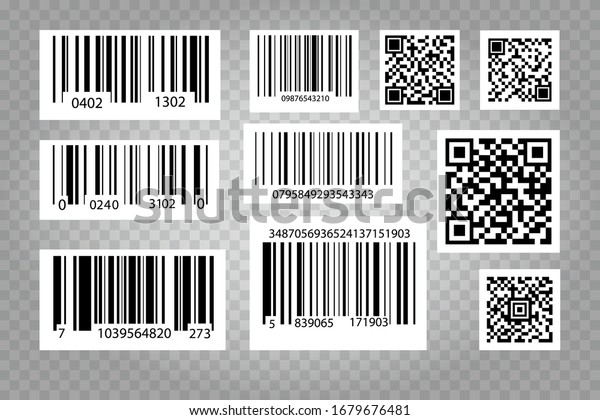 Bar, Black Striped Code and QR Codes Labels Set
Different Types. 