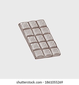 A bar of black and white chocolate. Vector sketch isolated background. Large chunks - a whole bar of chocolate.