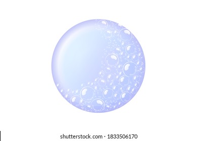 Bar of blue soap in foam and bubbles on a white background.Realistic vector illustration.Shampoo bubbles texture.