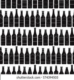 Bar Bottle Seamless Pattern Outline for Design, Website, Background, Banner. Alcohol Element for Barman. Menu or restaurant. Bottle beer retro poster. Style of modern art and geometry bottle beer.