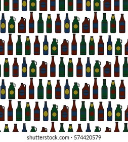 Bar Bottle Seamless Pattern Outline for Design, Website, Background, Banner. Alcohol Element for Barman. Menu or restaurant. Bottle beer retro poster. Style of modern art and geometry bottle beer.