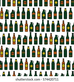 Bar Bottle Seamless Pattern Outline for Design, Website, Background, Banner. Alcohol Element for Barman. Menu or restaurant. Bottle beer retro poster. Style of modern art and geometry bottle beer.