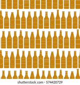 Bar Bottle Seamless Pattern Outline for Design, Website, Background, Banner. Alcohol Element for Barman. Menu or restaurant. Bottle beer retro poster. Style of modern art and geometry bottle beer.