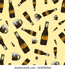 Bar Bottle Seamless Pattern Sketch. Vector image
