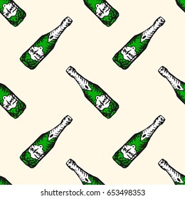 Bar Bottle Seamless Pattern Sketch. Vector image