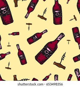 Bar Bottle Seamless Pattern Sketch. Vector image