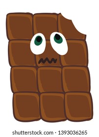Ein Balken mit brauner Schokolade und ängstlicher Vektorfarbzeichnung