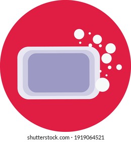 Bar of bubbly soap icon on red background. Royalty free and fully editable. 