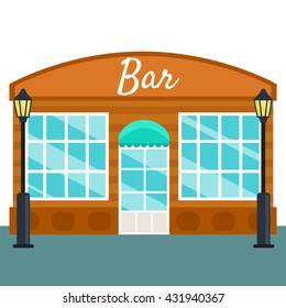 Bar building front exterior flat style. Vector illustration
