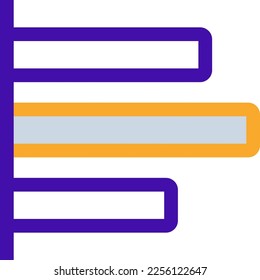 Bar business icon with purple and orange duotone style. Line, white, outline, flat, graphic, object, pictogram. Vector illustration