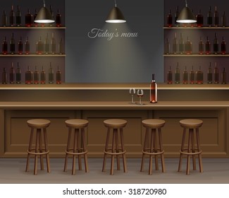 Bar Cafe Beer Cafeteria Counter Desk Interior Vector