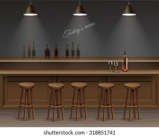 Bar Cafe Beer Cafeteria Counter Desk Interior Vector