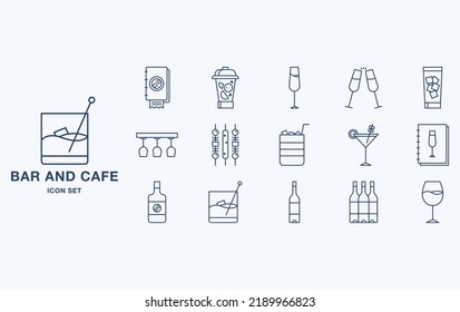 Juego de iconos Bar and Cafe, objetos del restaurante