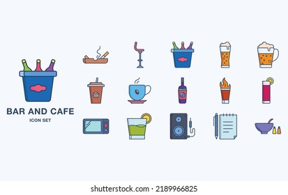 Bar and Cafe icon set, restaurant objects