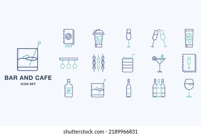 Juego de iconos Bar and Cafe, objetos del restaurante