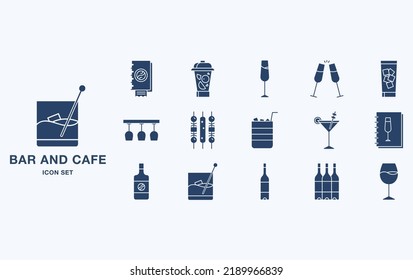 Juego de iconos Bar and Cafe, objetos del restaurante